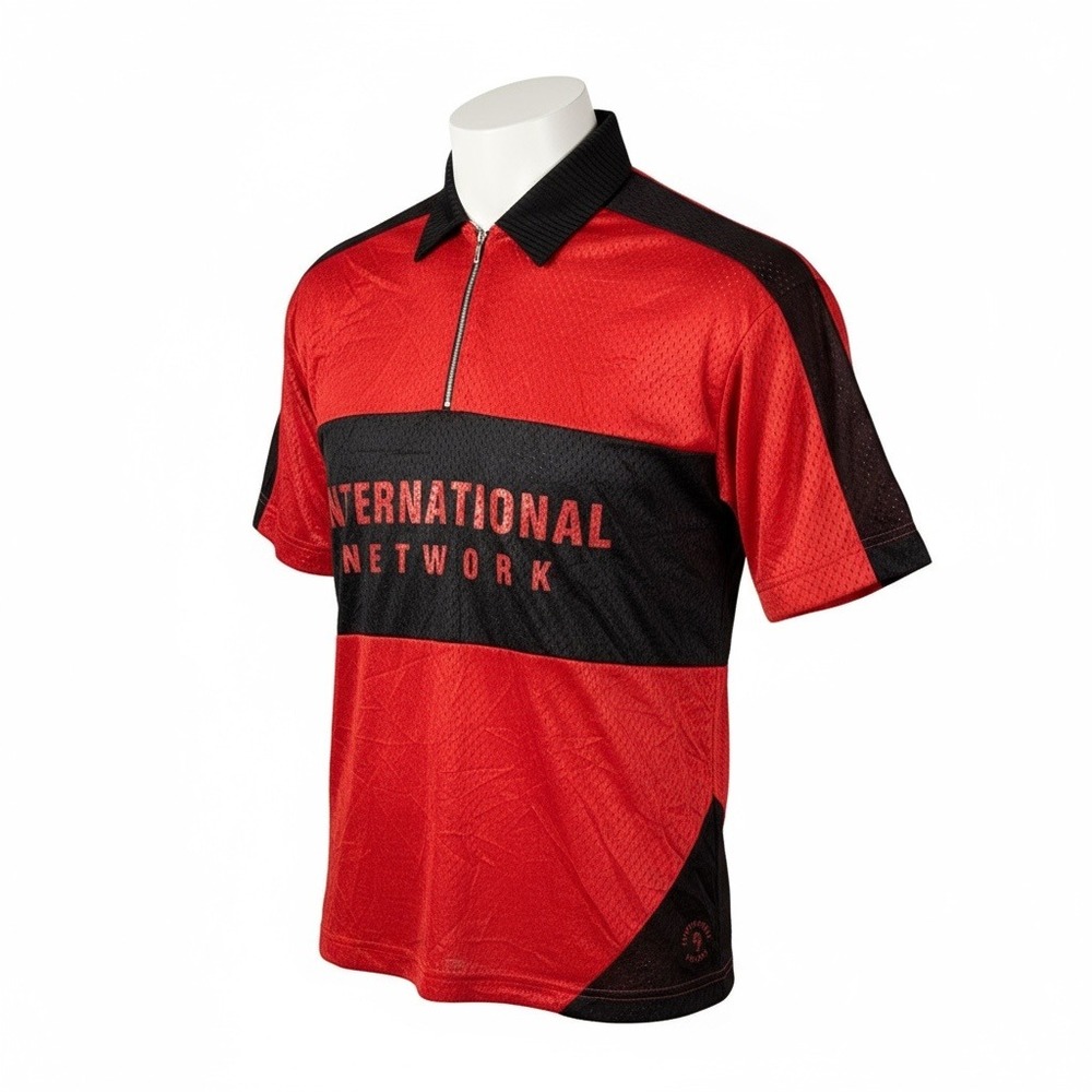 Vintage Y2K Phat Farm Red Black‎ Mesh Zipper Polo Shirt Men XL